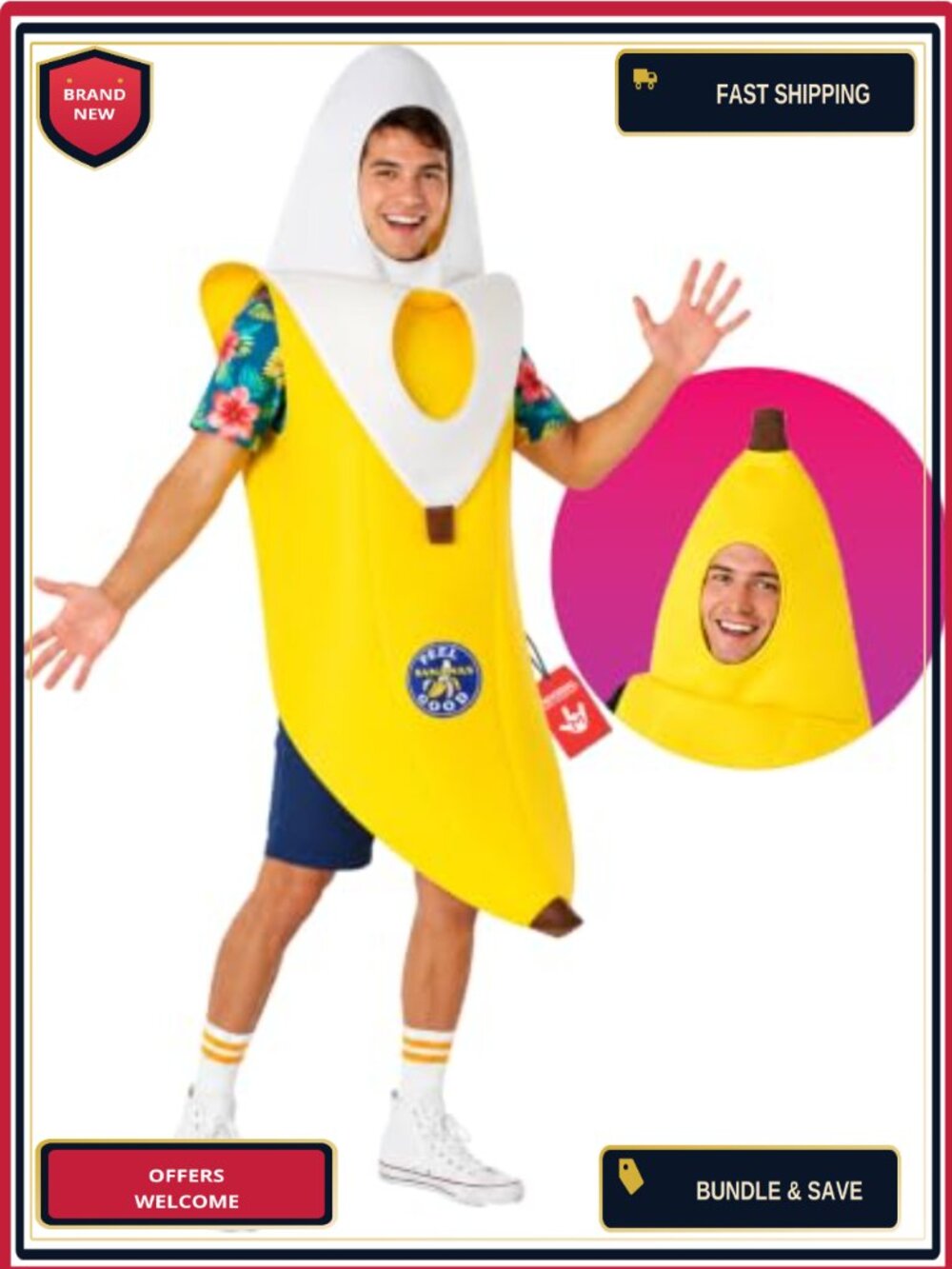 Banana Costume Adult Men Novelty Fruit Suit Halloween Party